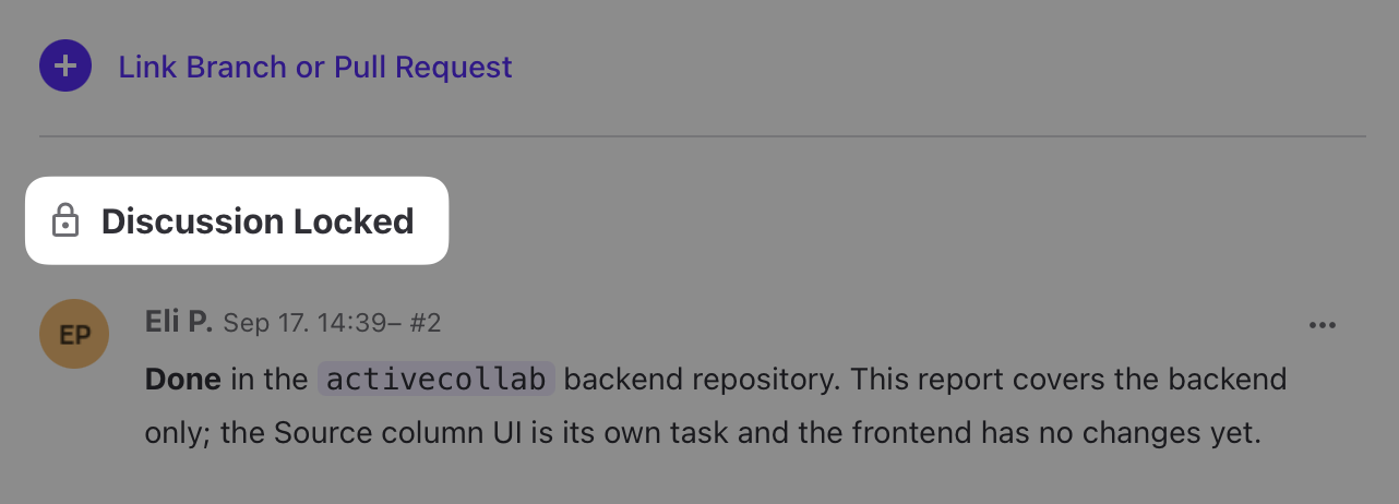 Locked discussion with the Discussion Locked indicator above the comments