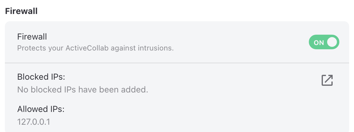 Firewall settings with blocked and allowed IP addresses