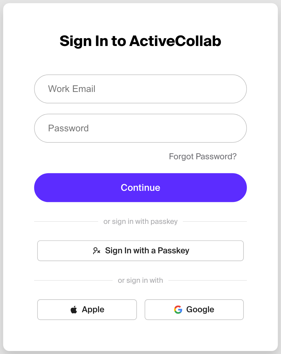 Sign-in page with the Apple button