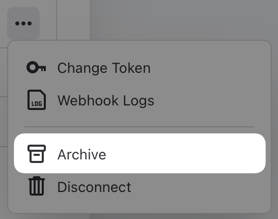 Source connection menu with Archive highlighted