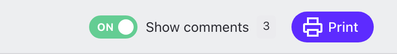 Show comments switch and Print button at the top of the print page